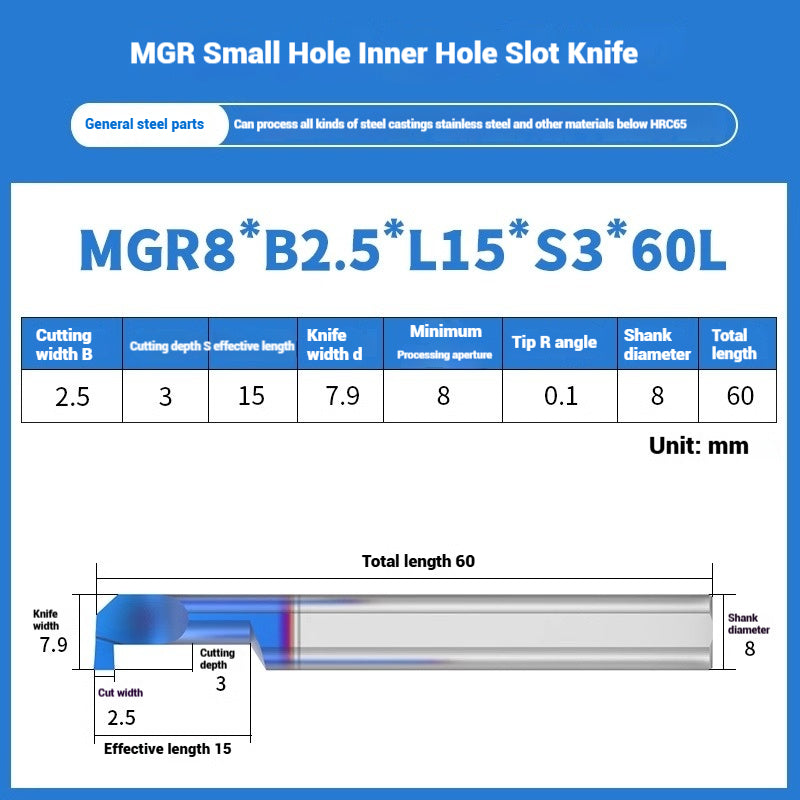 1134-MGR small bore groove cutter wear-resistant micro groove hook cutter CNC tungsten steel alloy small bore cutting groove turning tool Shandong Denso Pricision Tools Co.,Ltd.